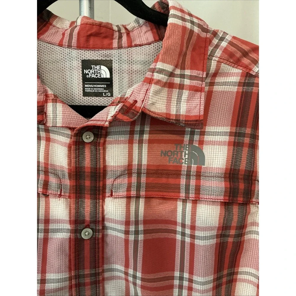The North Face Men's Short Sleeve Button Down Orange Plaid Shirt Size Large EUC